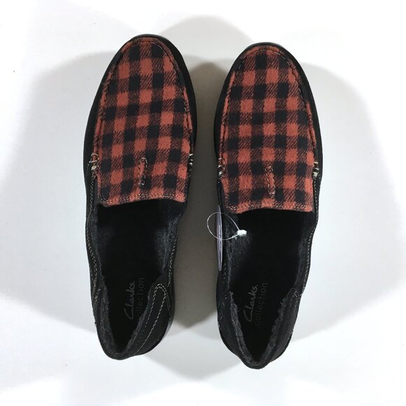 Clarks Gorwin Step Slip On Loafers Mens Size 11 Black Suede Red Plaid - Picture 4 of 8